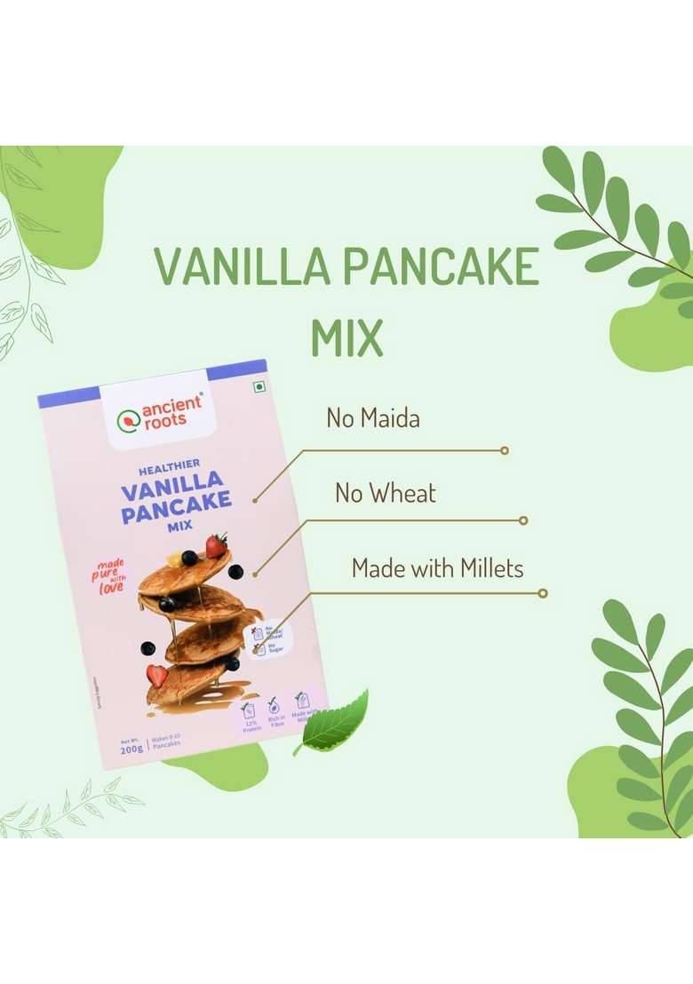 Ancient Roots Combo Of Chocolate Vanilla Flavoured Pancake Mix – 200G Each Pack 2 Instant Healthy Breakfast Used For Making Waffles No Maida Sugar 100 Vegetarian Eggless - Indya
