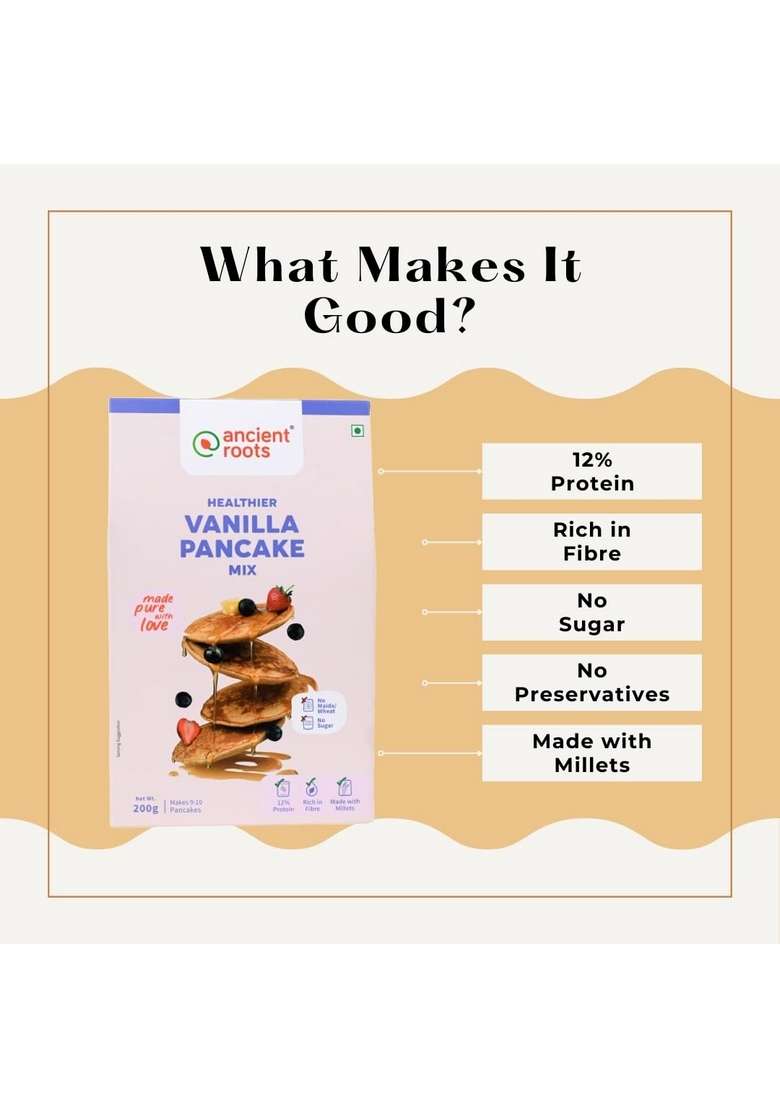 Ancient Roots Combo Of Chocolate Vanilla Flavoured Pancake Mix – 200G Each Pack 2 Instant Healthy Breakfast Used For Making Waffles No Maida Sugar 100 Vegetarian Eggless - Indya