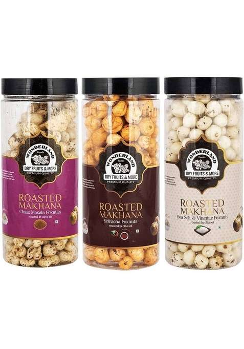 Wonderland Roasted Makhana Chaat Masala Sriracha Sea Salt Vinegar Foxnuts Assorted Nuts&nbsp;&nbsp; 3 X 100 G