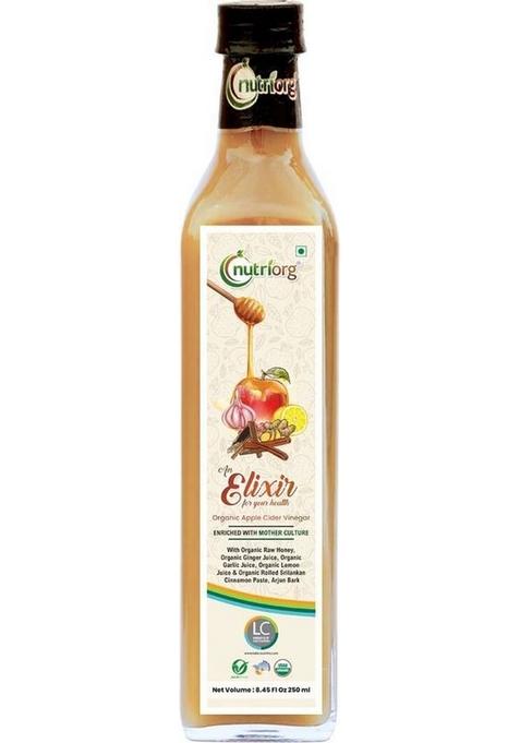 Nutriorg Certified Organic Elixir 250Ml Apple Cider Vinegar With Honey Garlic Ginger Lemon Cinammon Arjun Bark Vinegar&nbsp;&nbsp; 250 Ml