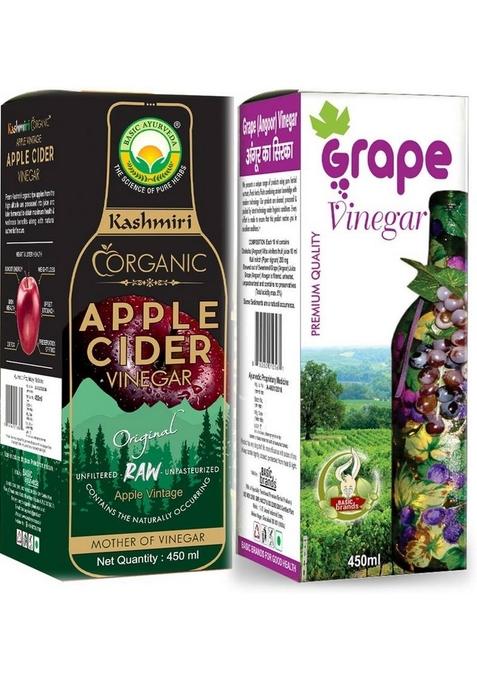 Basic Ayurveda Kashmiri Organic Apple Cider Vinegar 450Ml With Grape Angoor Sirka Combo Vinegar&nbsp;&nbsp; 2 X 450 Ml