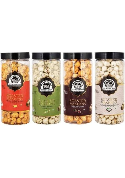 Wonderland Roasted Makhana Chese And Chilli Wasabi Sriracha Sea Salt Vinegar Assorted Nuts&nbsp;&nbsp; 4 X 100 G
