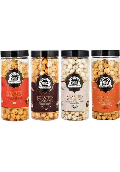 Wonderland Roasted Makhana Chese And Chilli Sriracha Sea Salt Vinegar Peri Assorted Nuts&nbsp;&nbsp; 4 X 100 G