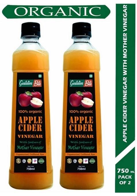 Gustativebite Organic Apple Cider Vinegar With Mother Of For Weight Loss 750Ml Pack 2 Vinegar&nbsp;&nbsp; 1500 Ml