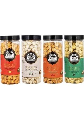 Wonderland Roasted Makhana Chese And Chilli Sea Salt Vinegar Peri Mint Chatpata Assorted Nuts&nbsp;&nbsp; 4 X 100 G
