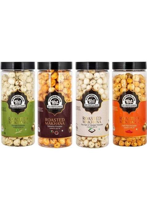 Wonderland Roasted Makhana Wasabi Sriracha Sea Salt Vinegar Peri Assorted Nuts&nbsp;&nbsp; 4 X 100 G
