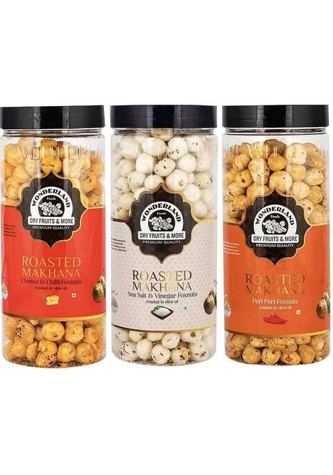 Wonderland Roasted Makhana Chese And Chilli Sea Salt Vinegar Peri Foxnuts Assorted Nuts&nbsp;&nbsp; 3 X 100 G