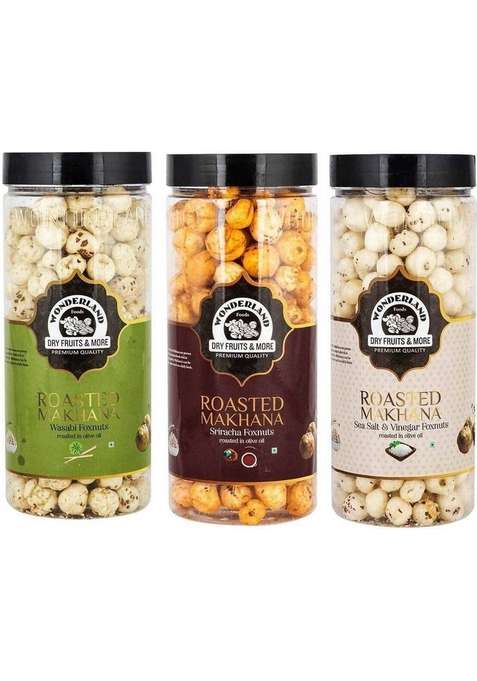 Wonderland Roasted Makhana Wasabi Sriracha Sea Salt Vinegar Foxnuts Assorted Nuts&nbsp;&nbsp; 3 X 100 G