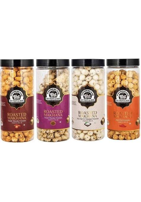 Wonderland Roasted Makhana Tangy Masala Sriracha Sea Salt Vinegar Peri Assorted Nuts&nbsp;&nbsp; 4 X 100 G