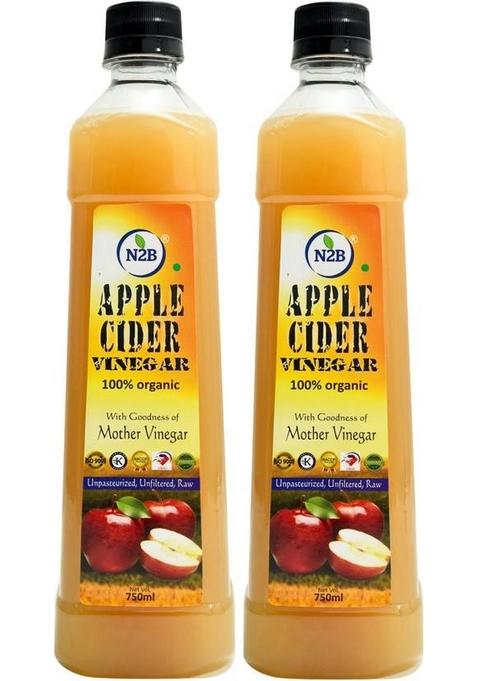 N2B Apple Cider Vinegar Organic Unpasteurized Unfiltered Raw With Strand Of Mother Not From Concentrate 750Ml Pack 2 Vinegar&nbsp;&nbsp; X 750 Ml