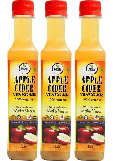 N2B Apple Cider Vinegar Organic Unpasteurizd Unfiltered Raw Packof 3 Of 250Ml Vinegar&nbsp;&nbsp; X 250 G