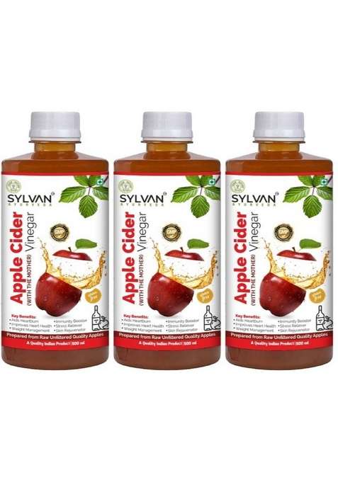 Sylvan Ayurveda Apple Cider Vinegar With 'The Mother' Juice For Reduce Belly Fat Regulate Cholesterol And More| Pack Of 3&nbsp;&nbsp; 3 X 500 Ml