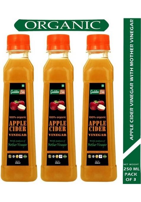 Gustativebite Organic Apple Cider Vinegar With Mother Of For Weight Loss 250Ml Pack 3 Vinegar&nbsp;&nbsp; X 250 Ml