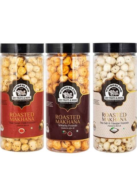 Wonderland Roasted Makhana Thai Sweet Chilli Sriracha Sea Salt Vinegar Foxnuts Assorted Nuts&nbsp;&nbsp; 3 X 100 G