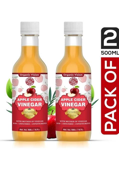Organic Vision Twin Pack Of Apple Cider Vinegar For Weight Loss With Mother Unfiltered And Undiluted Acv Vinegar&nbsp;&nbsp; 2 X 500 Ml