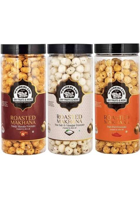 Wonderland Roasted Makhana Tangy Masala Sea Salt Vinegar Peri Foxnuts Assorted Nuts&nbsp;&nbsp; 3 X 100 G
