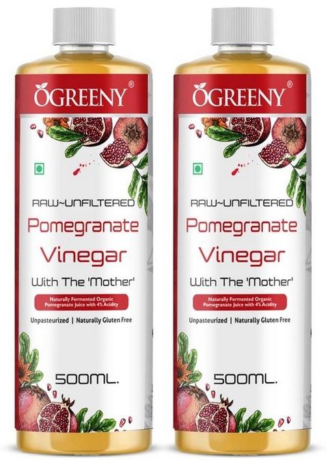 Ogreeny Organic Pomegranate Cider Vinegar With Mother 1000 Ml Pack Of 2 Vinegar&nbsp;&nbsp; X 500