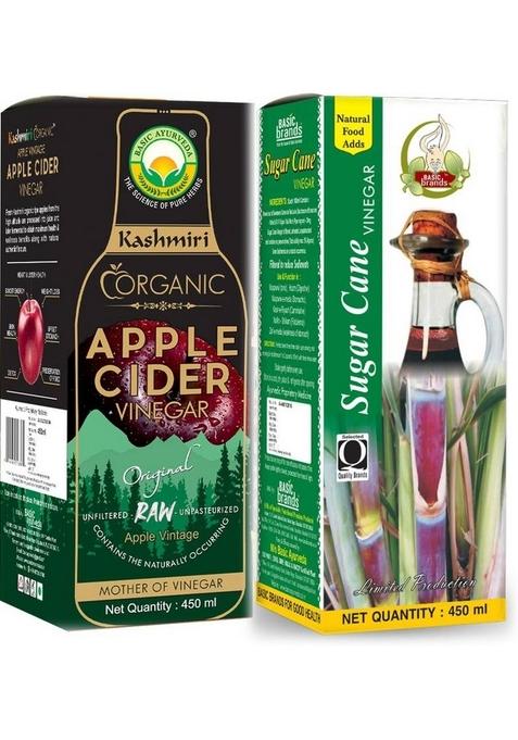 Basic Ayurveda Kashmiri Organic Apple Cider Vinegar 450Ml With Sugarcane Ka Sirka Combo Vinegar&nbsp;&nbsp; 2 X 450 Ml
