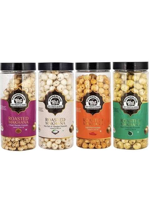 Wonderland Roasted Makhana Chaat Masala Sea Salt Vinegar Peri Mint Chatpata Assorted Nuts&nbsp;&nbsp; 4 X 100 G