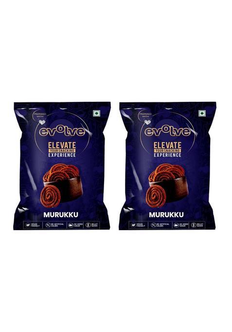 Evolve Murukku Chakli Snacks, Gluten Free, No Palm Oil, Fresh, Organic, Vacuum Fried | Crispy Guilt Free Tea And Evening Indian Snack - 100G Pack Of 2