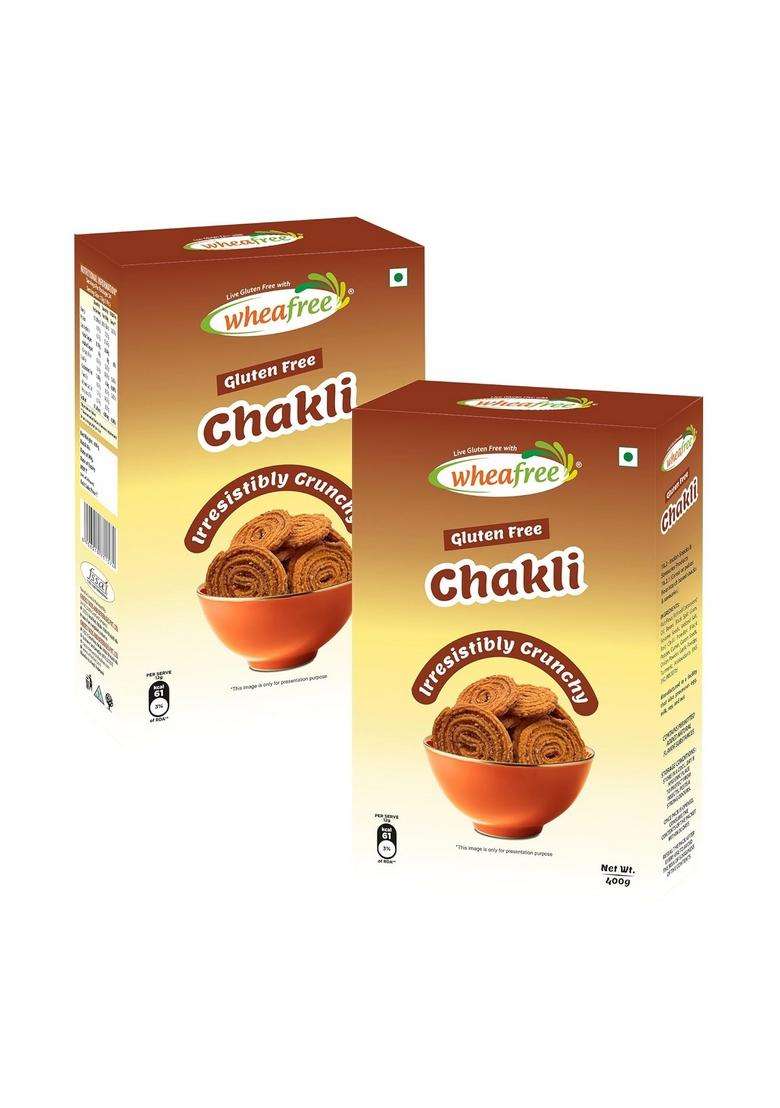 Wheafree Gluten Free Chakli (Murukku) (Pack Of 2 X 400 G) | Lactose Delicious, Ready To Eat Tasty Crispy And Crunchy Savory| Best Snacks For Tea/Coffee - Indya