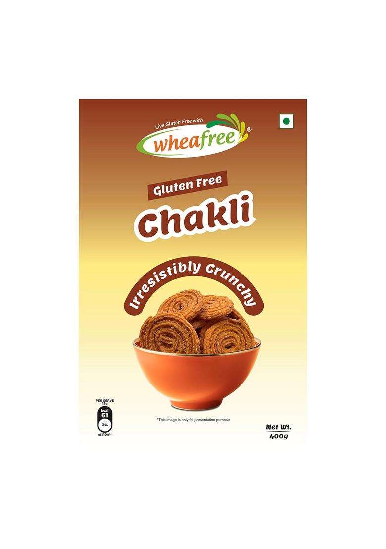 Wheafree Gluten Free Chakli (Murukku) (Pack Of 2 X 400 G) | Lactose Delicious, Ready To Eat Tasty Crispy And Crunchy Savory| Best Snacks For Tea/Coffee - Indya