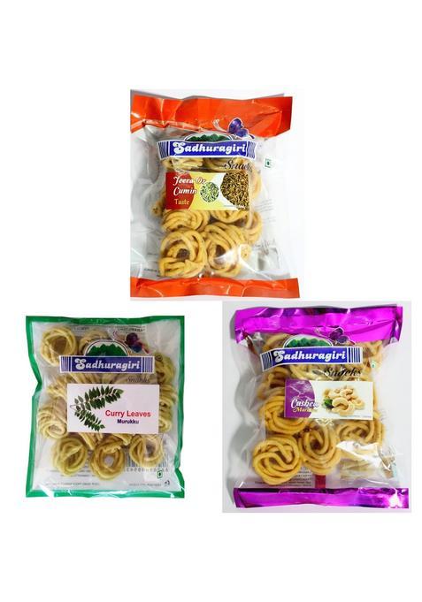 Sadhuragiri Theni Muruku Combo (120G X Pack Of 3) - Jeera, Cashew & Curry Leaves Or Onion
