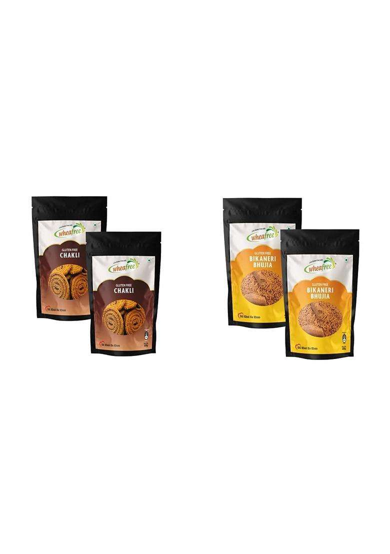 Wheafree Gluten Free Chakli (Murukku) (Pack Of 2 X 400 G) & Bikaneri Bhujia 400G Each) - Indya