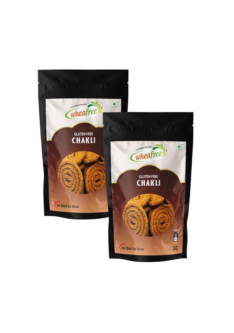 Wheafree Gluten Free Chakli (Murukku) (Pack Of 2 X 400 G) & Bikaneri Bhujia 400G Each) - Indya
