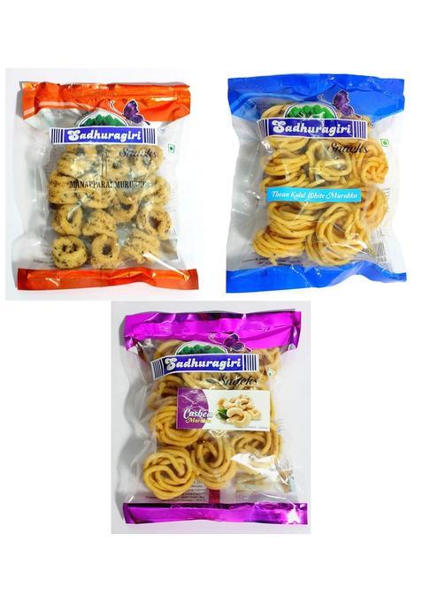 Sadhuragiri Flavored Theni Muruku (120G X Pack Of 3) - Manaparai, Cashew & Thenkuzhal Murukku