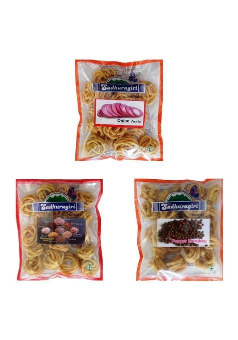 Sadhuragiri Theni Flavored Muruku (120G X Pack Of 3) - Onion, Pepper & Multi Millets Or Thenkuzhal