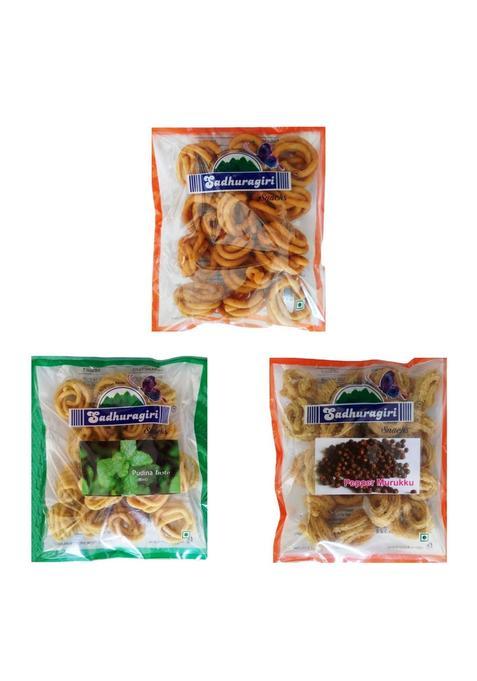 Sadhuragiri Theni Flavored Muruku (120G X Pack Of 3) - Spicy, Pepper & Mint Or Curry Leaves