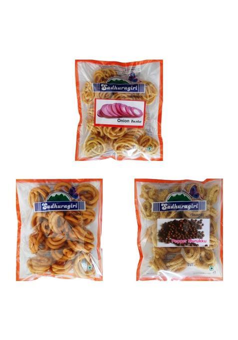 Sadhuragiri Flavored Theni Muruku (120G X Pack Of 3) - Onion | Spicy Pepper Or Thenkuzhal