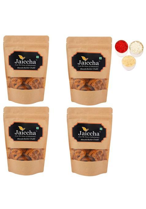 Jaiccha Ghasitaram Bhaidooj Gifts - Pack Of 4 Masala Butter Chakli 100 Gms In Brown Paper Pouch