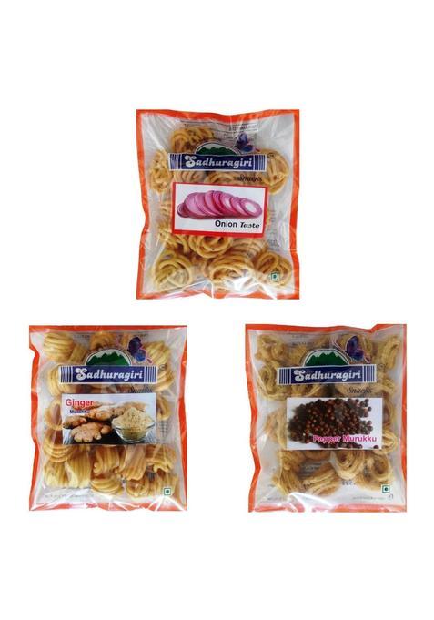 Sadhuragiri Theni Flavored Muruku (120G X Pack Of 3) - Onion, Ginger And Pepper Or Tomato