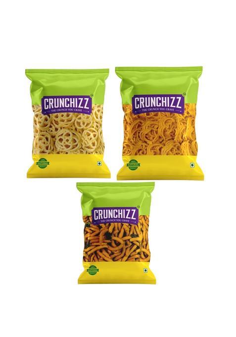 Crunchizz Combo Of Garlic Murukku (Chakli) | Natural + Spicy & Kara Seva 150 Grams Each