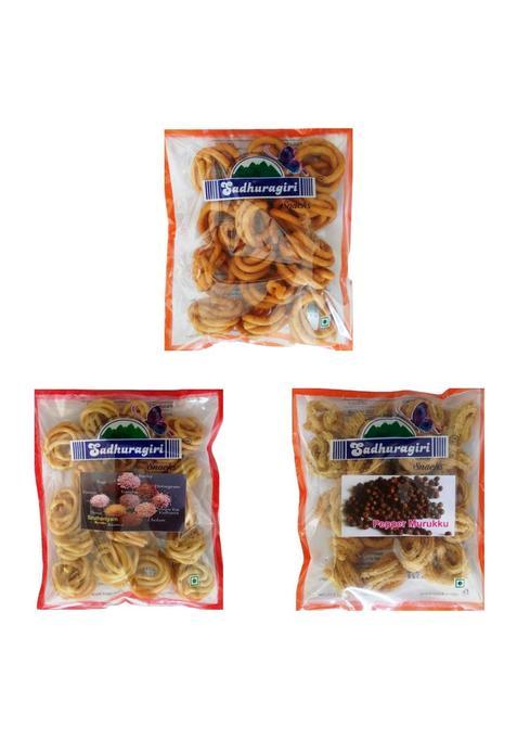 Sadhuragiri Theni Flavored Muruku (120G X Pack Of 3) - Spicy, Pepper & Multi Millets Or Curry Leaves