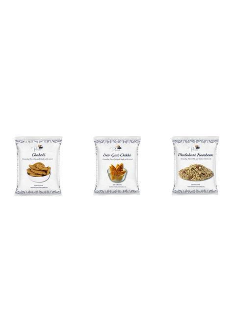 Paruu Chakoli, Minisamosa & Phalaharinamkeen Combo Of 3 | 200 Each Tasty Crunchy Indian Snack Mix For Tea Time, Travel Get-Togethers