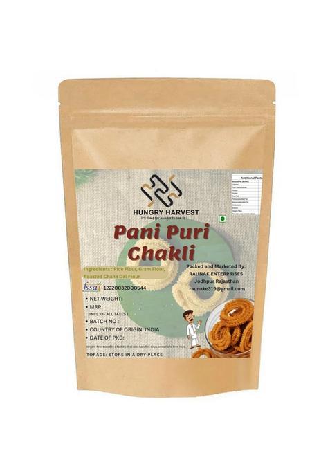 Hungry Harvest Pani Puri Flavoured Chakli 250G | Crunchy Indian Snack Tangy & Spicy Taste Festive Special Namkeen