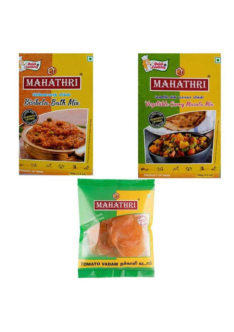 Mahathri Tangy Treat: Bisibelabath (100G) + Vegetable Curry Masala Tomato Vadam - Indya