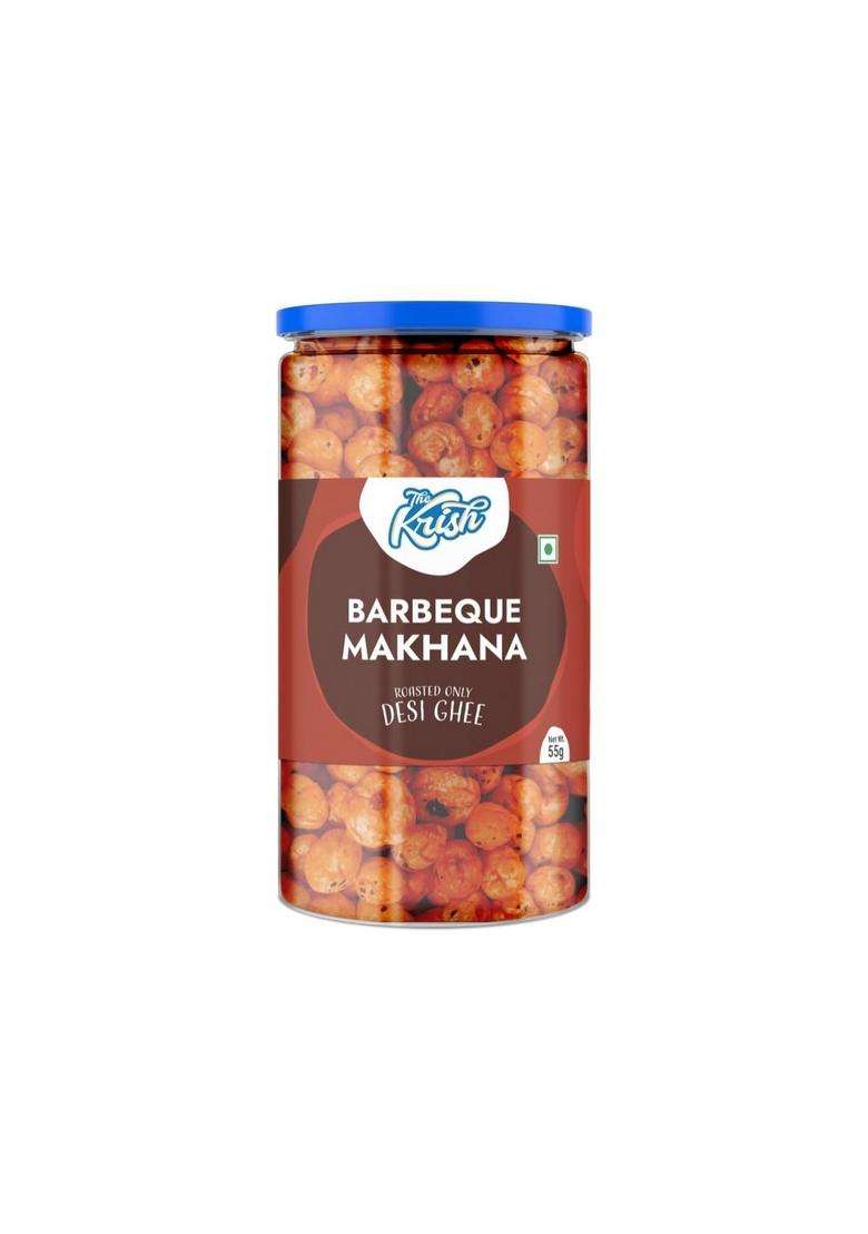 The Krish Roasted And Flavoured Jumbo Makhana |Barbeque | Namkeen Snacks & Puffed Healthy Snack Cholesterol Free Gluten Rich In Protein Fiber Desi Ghee - 55G Jar - Indya