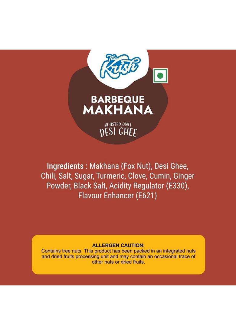 The Krish Roasted And Flavoured Jumbo Makhana |Barbeque | Namkeen Snacks & Puffed Healthy Snack Cholesterol Free Gluten Rich In Protein Fiber Desi Ghee - 55G Jar - Indya