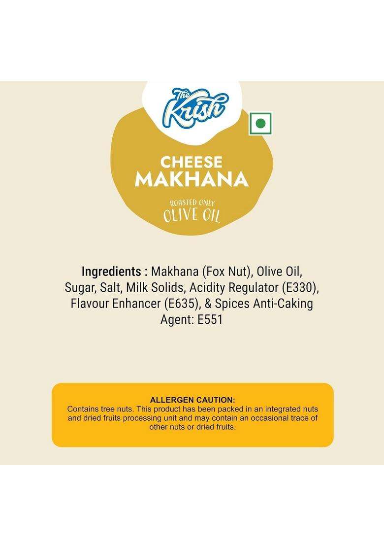 The Krish Roasted And Flavoured Jumbo Makhana |Cheese | Namkeen Snacks & Puffed Healthy Snack Cholesterol Free Gluten Rich In Protein Fiber Olive Oil - 55G Jar - Indya