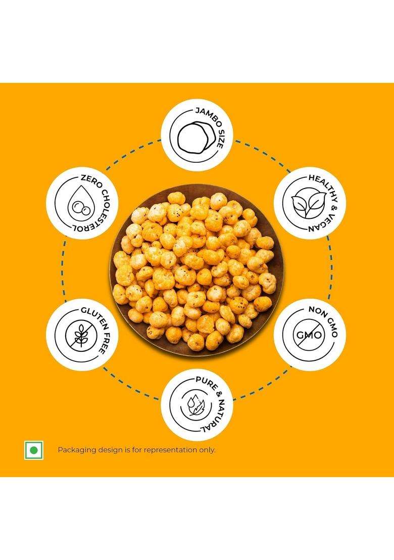 The Krish Roasted And Flavoured Jumbo Makhana |Cheese | Namkeen Snacks & Puffed Healthy Snack Cholesterol Free Gluten Rich In Protein Fiber Olive Oil - 55G Jar - Indya