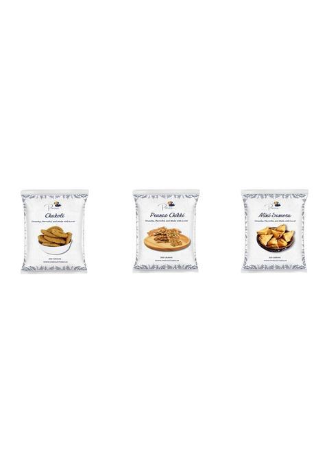 Paruu Chakoli, Peanutchikki & Phalaharinamkeen Combo Of 3 | 200 Each Tasty Crunchy Indian Snack Mix For Tea Time, Travel Get-Togethers