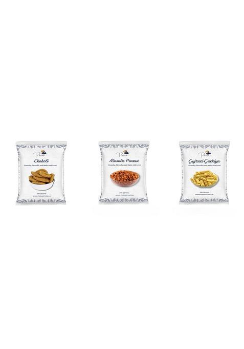 Paruu Chakoli, Masalapeanut & Sevgudchikki Combo Of 3 | 200 Each Tasty Crunchy Indian Snack Mix For Tea Time, Travel Get-Togethers