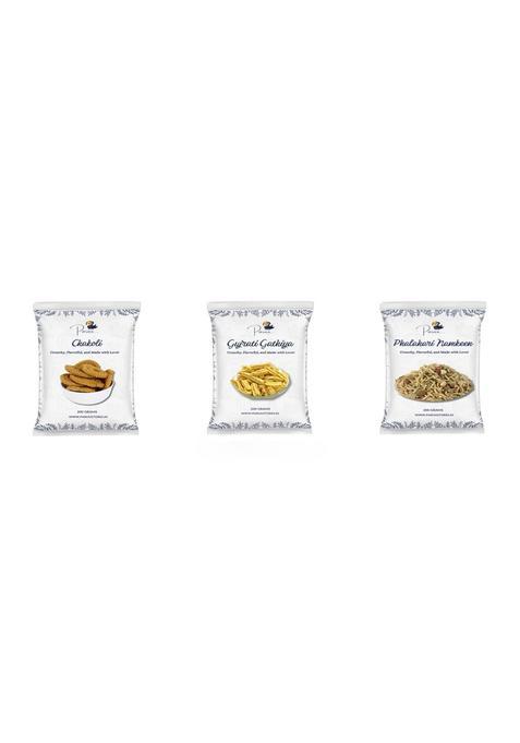 Paruu Chakoli, Sevgudchikki & Minisamosa Combo Of 3 | 200 Each Tasty Crunchy Indian Snack Mix For Tea Time, Travel Get-Togethers