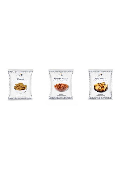 Paruu Chakoli, Masalapeanut & Phalaharinamkeen Combo Of 3 | 200 Each Tasty Crunchy Indian Snack Mix For Tea Time, Travel Get-Togethers