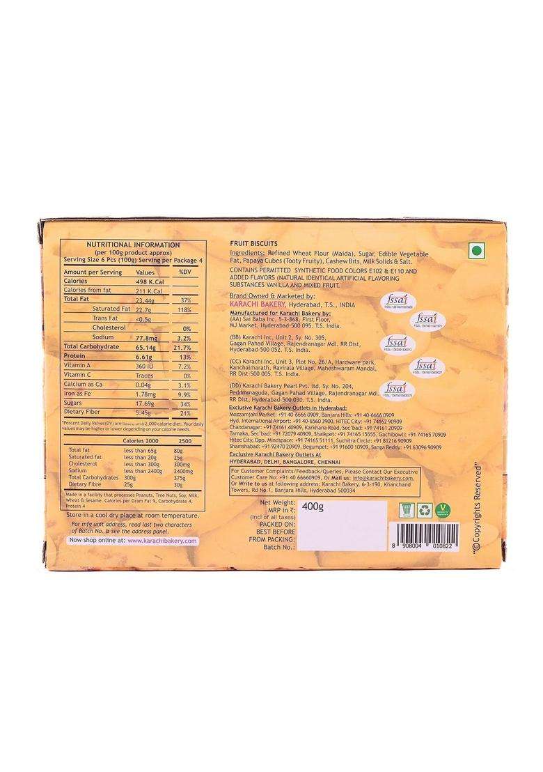 Karachi Bakery Fruit Biscuit - Premium, 400 G - Indya