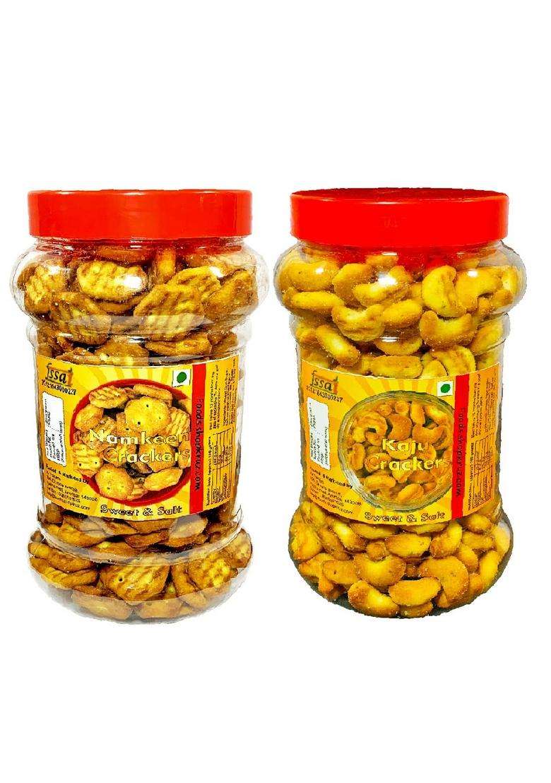 Foods.Shopkruz Combo Namkeen Crackers Hexo And Ajwain Biscuits In 2 Jar 250G Chotu Biscuit Pack - Indya